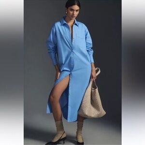Anthropologie Blue Button-Up Maxi Dress - Size SP